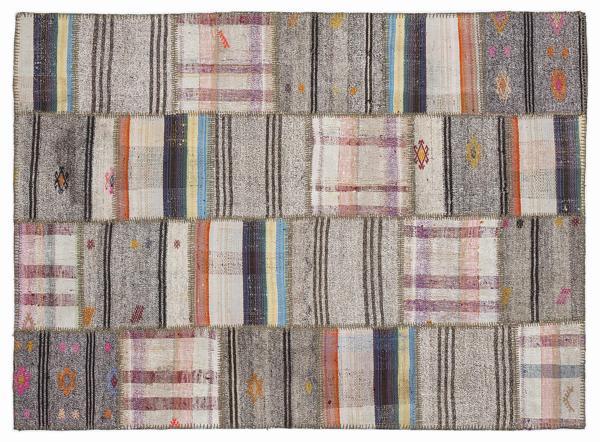 Kahverengi Patchwork Etnik Modern Desenli Yün Hav Toz Vermez Leke Tutmayan Salon Yolluk Mutfak El Dokuma Halı - Image 1