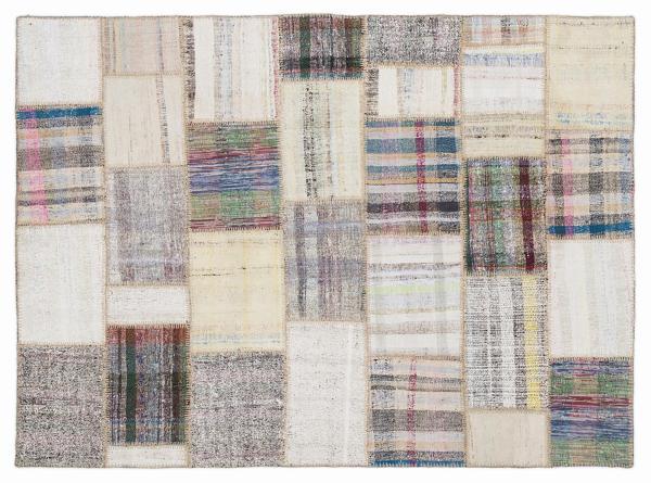 Bej Patchwork Etnik Modern Desenli Yün Hav Toz Vermez Leke Tutmayan Salon Yolluk Mutfak El Dokuma Halı - Image 1