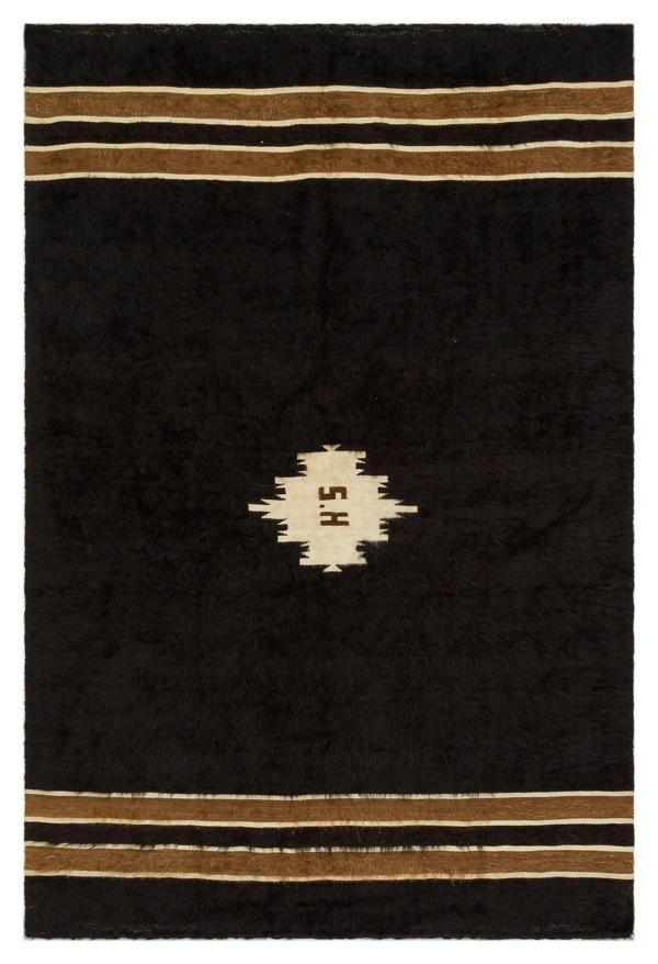 Girit Siyah Geometrik Etnik Modern Desenli Yün Hav Toz Vermez Leke Tutmayan Salon Yolluk Mutfak El Dokuma Halı - Image 1