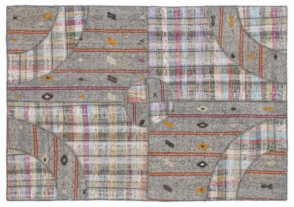 Kahverengi Patchwork Etnik Modern Desenli Yün Hav Toz Vermez Leke Tutmayan Salon Yolluk Mutfak El Dokuma Halı - Image 1