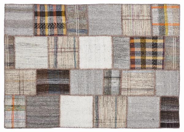 Kahverengi Patchwork Etnik Modern Desenli Yün Hav Toz Vermez Leke Tutmayan Salon Yolluk Mutfak El Dokuma Halı - Image 1