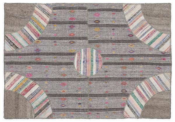 Kahverengi Patchwork Etnik Modern Desenli Yün Hav Toz Vermez Leke Tutmayan Salon Yolluk Mutfak El Dokuma Halı - Image 1