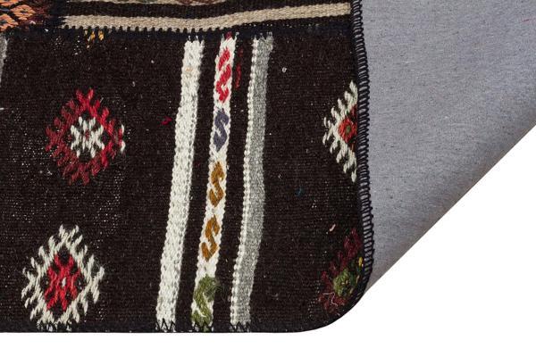 Siyah Patchwork Etnik Modern Desenli Yün Hav Toz Vermez Leke Tutmayan Salon Yolluk Mutfak El Dokuma Halı - Image 1