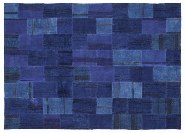 Mavi Patchwork Etnik Modern Desenli Yün Hav Toz Vermez Leke Tutmayan Salon Yolluk Mutfak El Dokuma Halı - Image 1