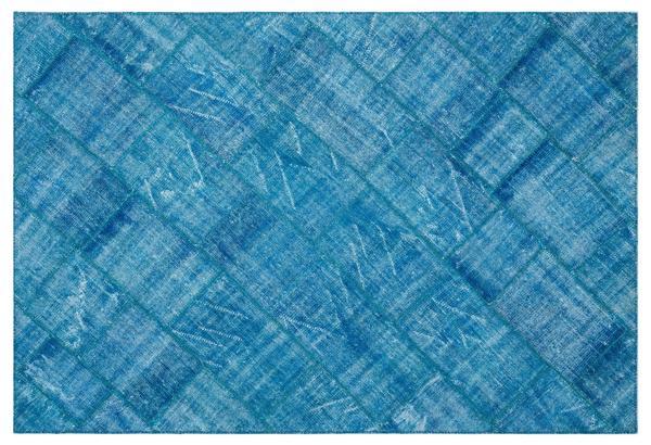 Mavi Patchwork Etnik Modern Desenli Yün Hav Toz Vermez Leke Tutmayan Salon Yolluk Mutfak El Dokuma Halı - Image 1