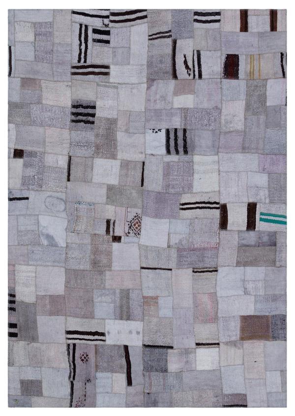 Teselya Mavi Patchwork Etnik Modern Desenli Yün Hav Toz Vermez Leke Tutmayan Salon Yolluk Mutfak El Dokuma Halı - Image 1