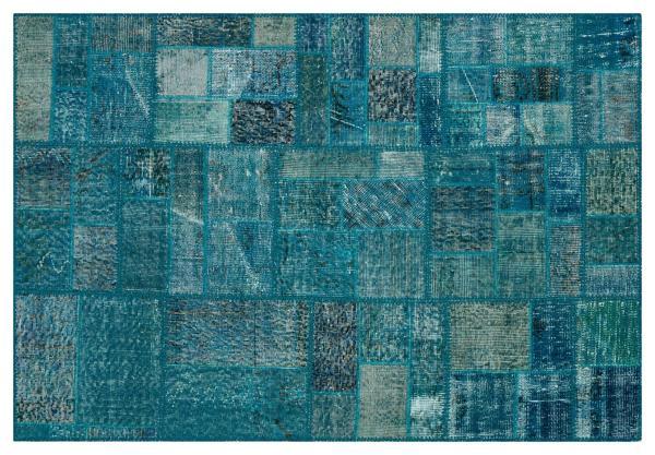 Mavi Patchwork Etnik Modern Desenli Yün Hav Toz Vermez Leke Tutmayan Salon Yolluk Mutfak El Dokuma Halı - Image 1