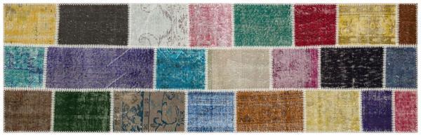 Mavi Patchwork Etnik Modern Desenli Yün Hav Toz Vermez Leke Tutmayan Salon Yolluk Mutfak El Dokuma Halı - Image 1