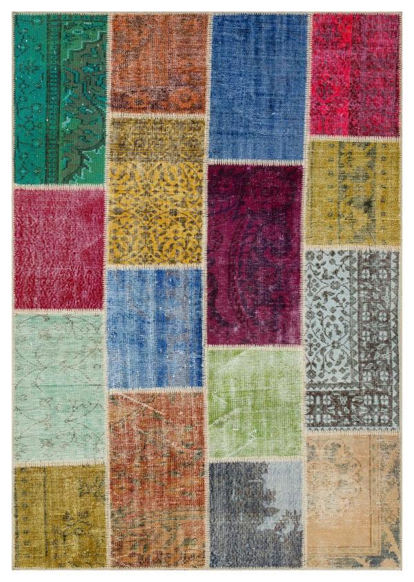 Iskece Bej Patchwork Etnik Modern Desenli Yün Hav Toz Vermez Leke Tutmayan Salon Yolluk Mutfak El Dokuma Halı - Image 1