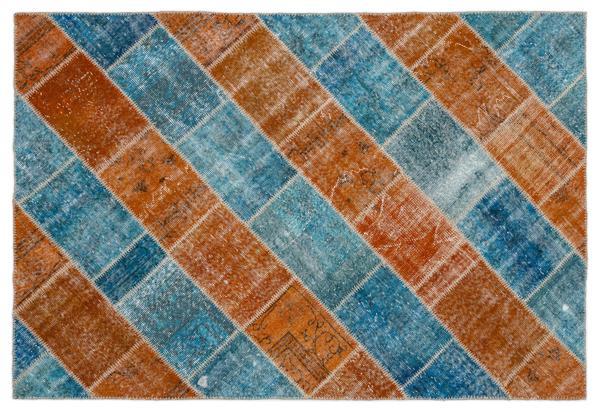 Turkuaz Patchwork Etnik Modern Desenli Yün Hav Toz Vermez Leke Tutmayan Salon Yolluk Mutfak El Dokuma Halı - Image 1