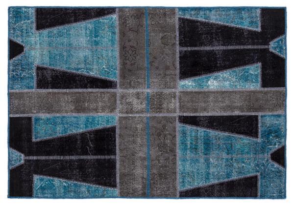 Turkuaz Patchwork Etnik Modern Desenli Yün Hav Toz Vermez Leke Tutmayan Salon Yolluk Mutfak El Dokuma Halı - Image 1