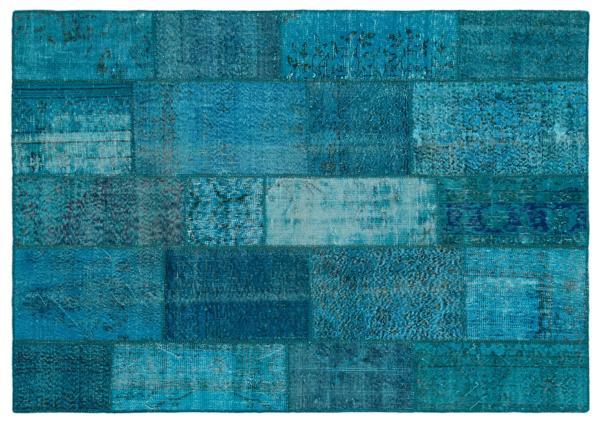 Turkuaz Patchwork Etnik Modern Desenli Yün Hav Toz Vermez Leke Tutmayan Salon Yolluk Mutfak El Dokuma Halı - Image 1