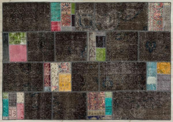 Kahverengi Patchwork Etnik Modern Desenli Yün Hav Toz Vermez Leke Tutmayan Salon Yolluk Mutfak El Dokuma Halı - Image 1