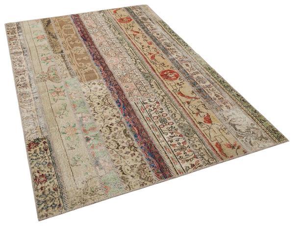 Bej Patchwork Etnik Modern Desenli Yün Hav Toz Vermez Leke Tutmayan Salon Yolluk Mutfak El Dokuma Halı - Image 1