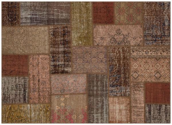 Kahverengi Patchwork Etnik Modern Desenli Yün Hav Toz Vermez Leke Tutmayan Salon Yolluk Mutfak El Dokuma Halı - Image 1