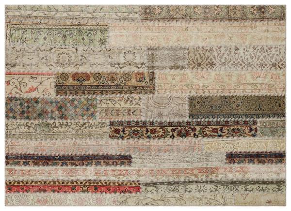 Bej Patchwork Etnik Modern Desenli Yün Hav Toz Vermez Leke Tutmayan Salon Yolluk Mutfak El Dokuma Halı - Image 1