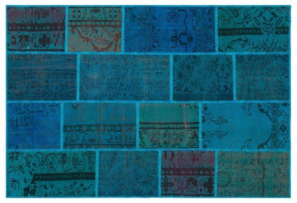Turkuaz Patchwork Etnik Modern Desenli Yün Hav Toz Vermez Leke Tutmayan Salon Yolluk Mutfak El Dokuma Halı - Image 1