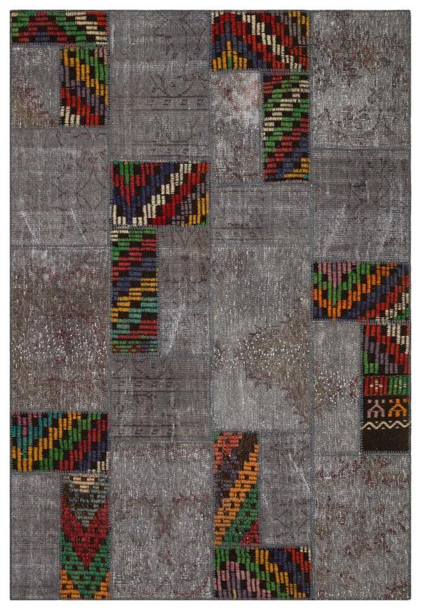 Kahverengi Patchwork Etnik Modern Desenli Yün Hav Toz Vermez Leke Tutmayan Salon Yolluk Mutfak El Dokuma Halı - Image 1