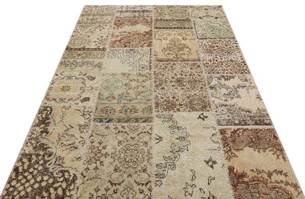Bej Patchwork Etnik Modern Desenli Yün Hav Toz Vermez Leke Tutmayan Salon Yolluk Mutfak El Dokuma Halı - Image 1