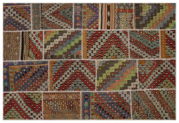 Kahverengi Patchwork Etnik Modern Desenli Yün Hav Toz Vermez Leke Tutmayan Salon Yolluk Mutfak El Dokuma Halı - Image 1