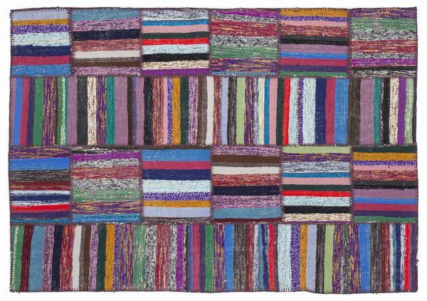 Mor Patchwork Etnik Modern Desenli Yün Hav Toz Vermez Leke Tutmayan Salon Yolluk Mutfak El Dokuma Halı - Image 1