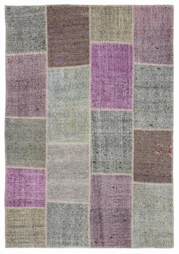 Teselya Mor Patchwork Etnik Modern Desenli Yün Hav Toz Vermez Leke Tutmayan Salon Yolluk Mutfak El Dokuma Halı - Image 1