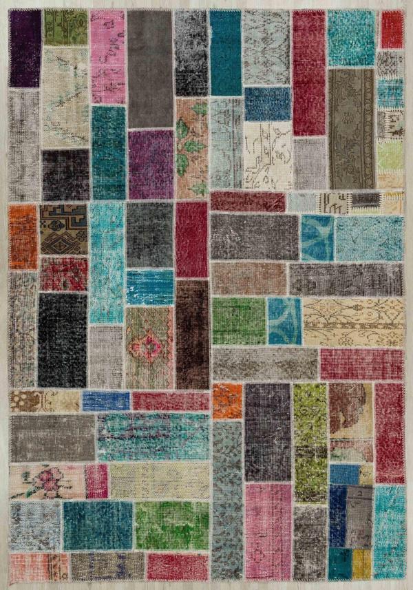 Bej Patchwork Etnik Modern Desenli Yün Hav Toz Vermez Leke Tutmayan Salon Yolluk Mutfak El Dokuma Halı - Image 1