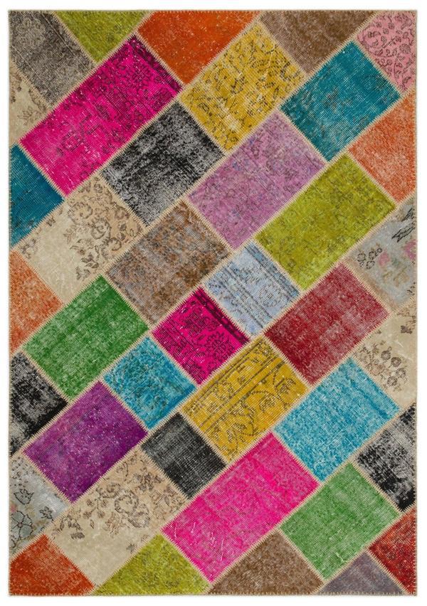 Iskece Bej Patchwork Etnik Modern Desenli Yün Hav Toz Vermez Leke Tutmayan Salon Yolluk Mutfak El Dokuma Halı - Image 1