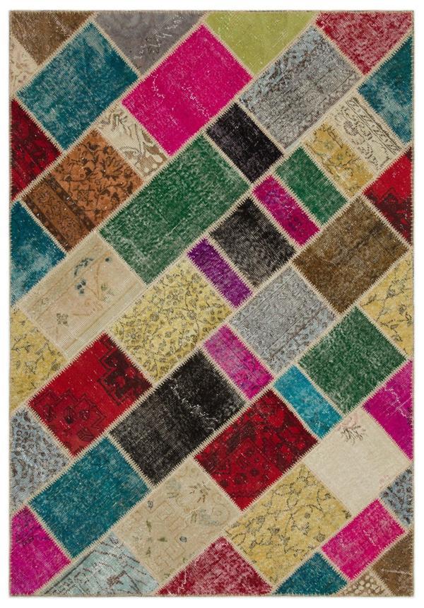 Iskece Bej Patchwork Etnik Modern Desenli Yün Hav Toz Vermez Leke Tutmayan Salon Yolluk Mutfak El Dokuma Halı - Image 1