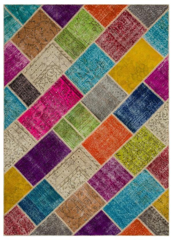 Iskece Bej Patchwork Etnik Modern Desenli Yün Hav Toz Vermez Leke Tutmayan Salon Yolluk Mutfak El Dokuma Halı - Image 1