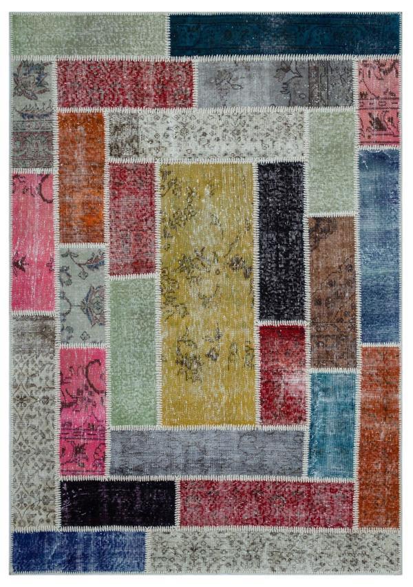 Iskece Bej Patchwork Etnik Modern Desenli Yün Hav Toz Vermez Leke Tutmayan Salon Yolluk Mutfak El Dokuma Halı - Image 1