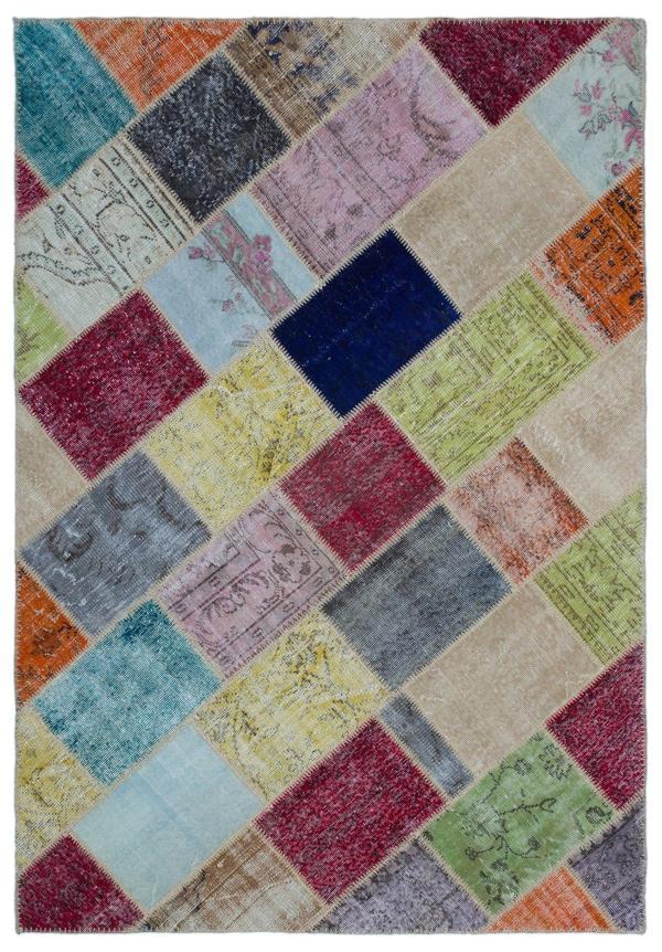 Iskece Bej Patchwork Etnik Modern Desenli Yün Hav Toz Vermez Leke Tutmayan Salon Yolluk Mutfak El Dokuma Halı - Image 1