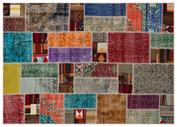 Bej Patchwork Etnik Modern Desenli Yün Hav Toz Vermez Leke Tutmayan Salon Yolluk Mutfak El Dokuma Halı - Image 1