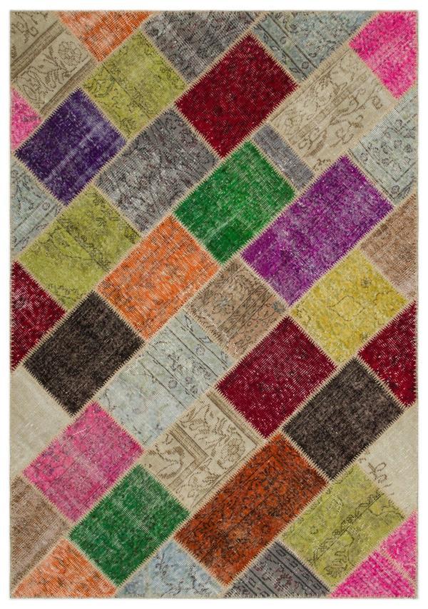 Iskece Bej Patchwork Etnik Modern Desenli Yün Hav Toz Vermez Leke Tutmayan Salon Yolluk Mutfak El Dokuma Halı - Image 1