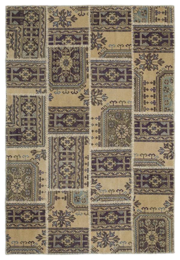 Iskece Bej Patchwork Etnik Modern Desenli Yün Hav Toz Vermez Leke Tutmayan Salon Yolluk Mutfak El Dokuma Halı - Image 1