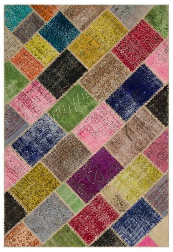 Iskece Bej Patchwork Etnik Modern Desenli Yün Hav Toz Vermez Leke Tutmayan Salon Yolluk Mutfak El Dokuma Halı - Image 1