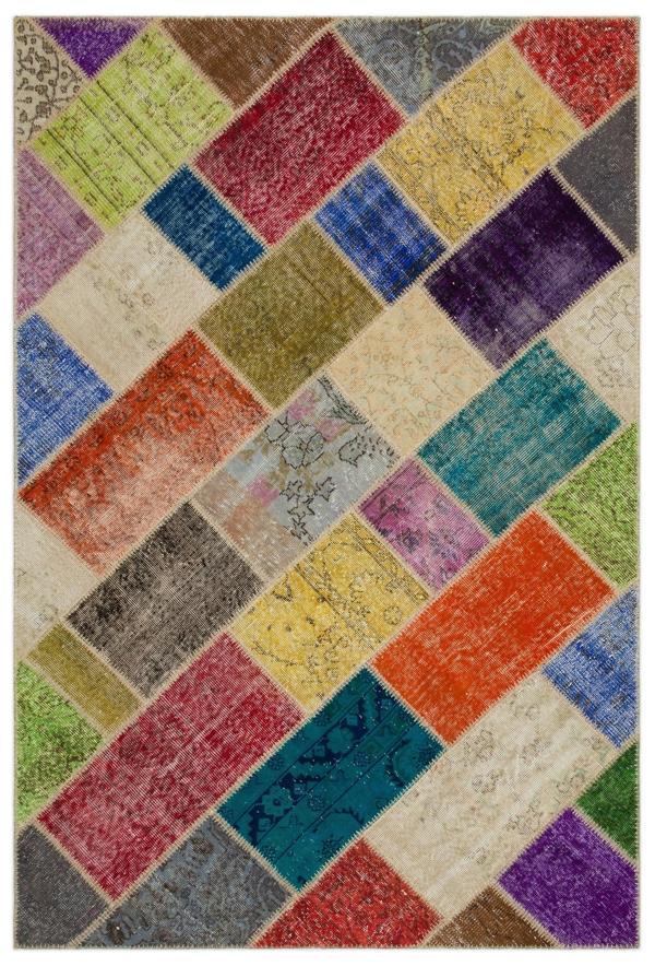 Iskece Bej Patchwork Etnik Modern Desenli Yün Hav Toz Vermez Leke Tutmayan Salon Yolluk Mutfak El Dokuma Halı - Image 1