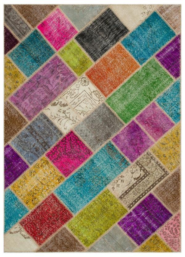 Iskece Bej Patchwork Etnik Modern Desenli Yün Hav Toz Vermez Leke Tutmayan Salon Yolluk Mutfak El Dokuma Halı - Image 1