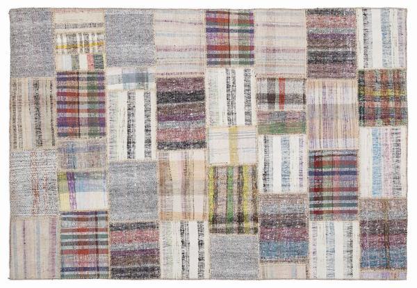 Bej Patchwork Etnik Modern Desenli Yün Hav Toz Vermez Leke Tutmayan Salon Yolluk Mutfak El Dokuma Halı - Image 1