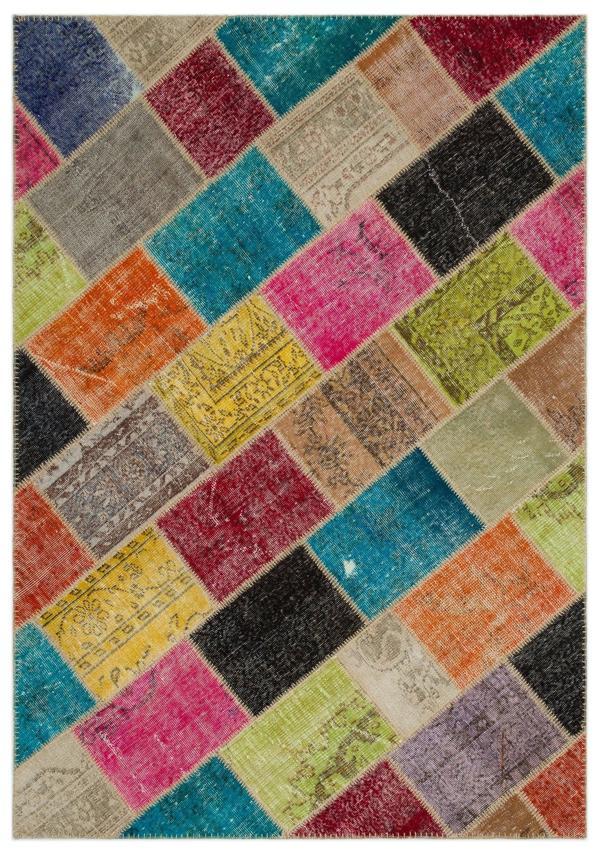 Iskece Bej Patchwork Etnik Modern Desenli Yün Hav Toz Vermez Leke Tutmayan Salon Yolluk Mutfak El Dokuma Halı - Image 1