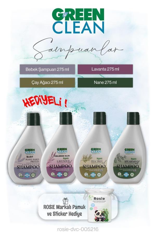 Green Clean 275 ml Şampuanlar 4'lü set ve Rosie pamuk Hediye - Image 1