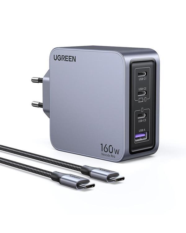 UGREEN Nexode Pro 160W GaN Hızlı Şarj Cihazı 100W Kablolu USB-C QC PD 3xUSB-C, 1xUSB-A, Uzay Grisi, 25877 - Image 1