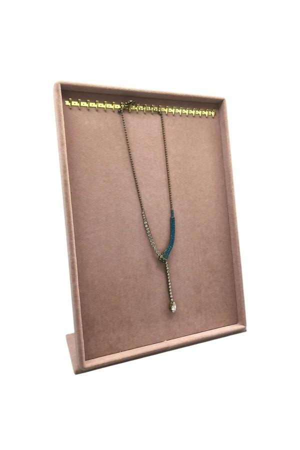 Süet Kumaş Tırnaklı Pembe Renk 34/24 Cm Ayaklı Tesbih Takı Stand - Image 1