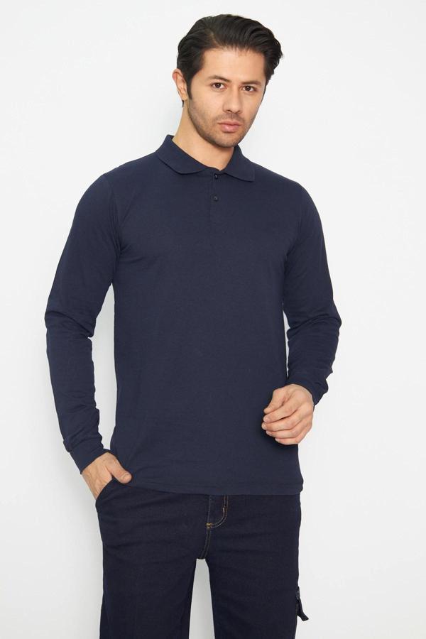 Sweat t-shırt Polo Yaka Kışlık Uzun Kol Gri - Image 1
