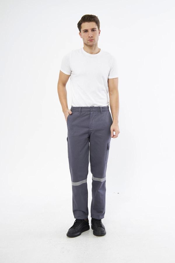 Pantolon 16/12 Gabardin %100 Pamuk Reflektörlü Kargo Cepli Gri Yazlık - Image 1