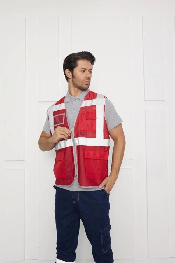 Orange Safety Kırmızı Fileli Mühendis Tipi İkaz Yeleği - Image 1