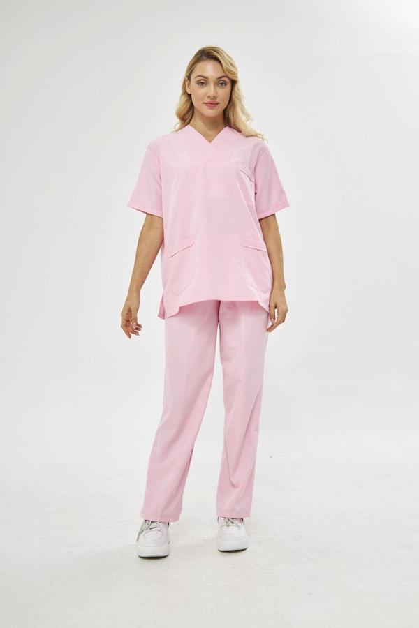 Orange Safety V Yaka Treecotton Pembe Hemşire Takım - Image 1