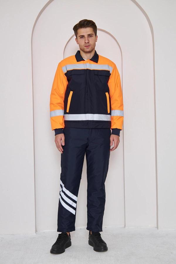 Orange Safety Turuncu Robalı Lacivert Soğuk Hava Mont Pantolon Takımı Su Ve Rüzgar İticili - Image 1