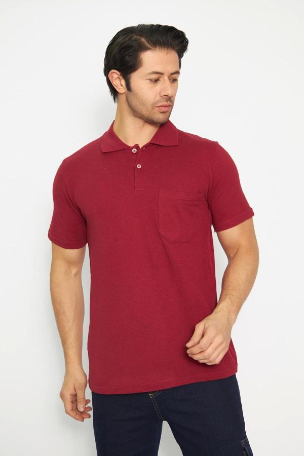 T-shirt Polo Yaka Kısakol %100 Pamuk Cepli Kırmızı - Image 1