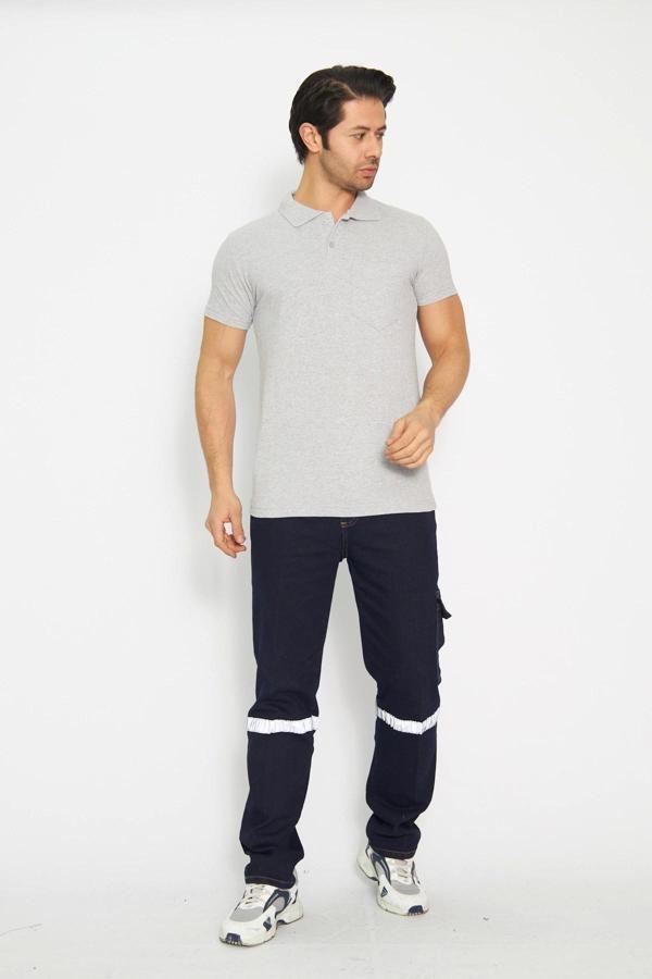 Mervem Pike T-Shirt Polo Yaka Gri - Image 1